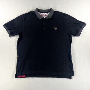 Robert Graham Shirt Mens L Classic Fit‎ Polo Shirt Black Skull Rose Embroidery